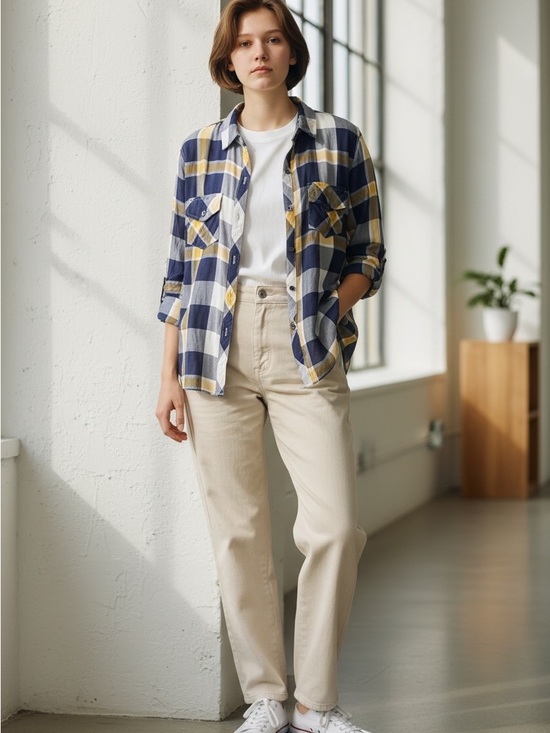 Maison Jules Tops - Women’s Large Maison Jules Black, Yellow, & White Plaid Button-Down Shirt
